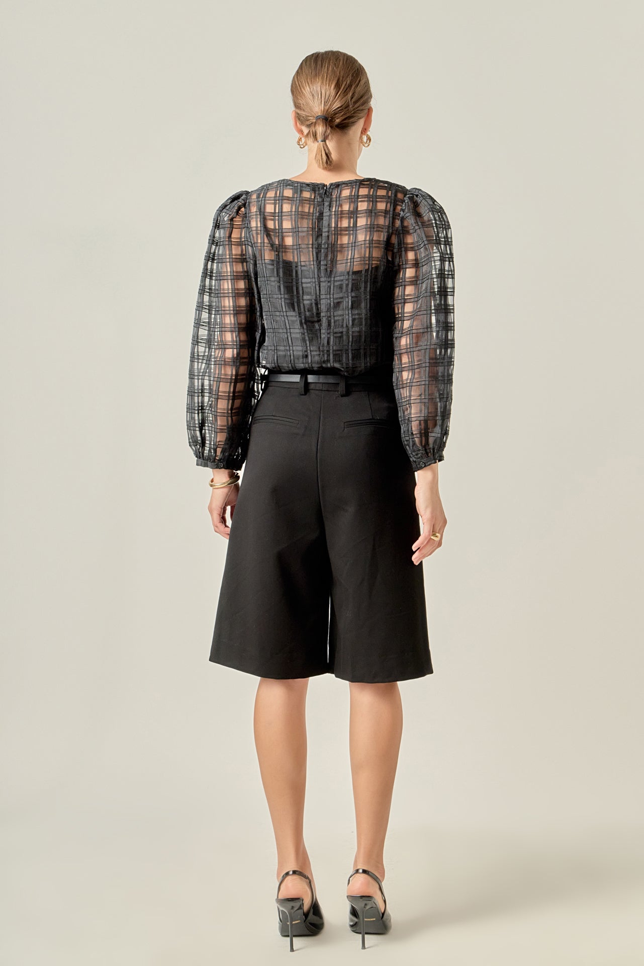 ENGLISH FACTORY - Plaid Organza Long Sleeve Top - BLOUSES available at Objectrare