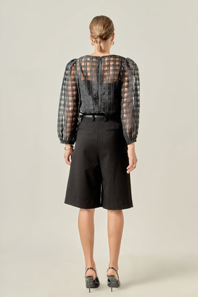 ENGLISH FACTORY - Plaid Organza Long Sleeve Top - BLOUSES available at Objectrare