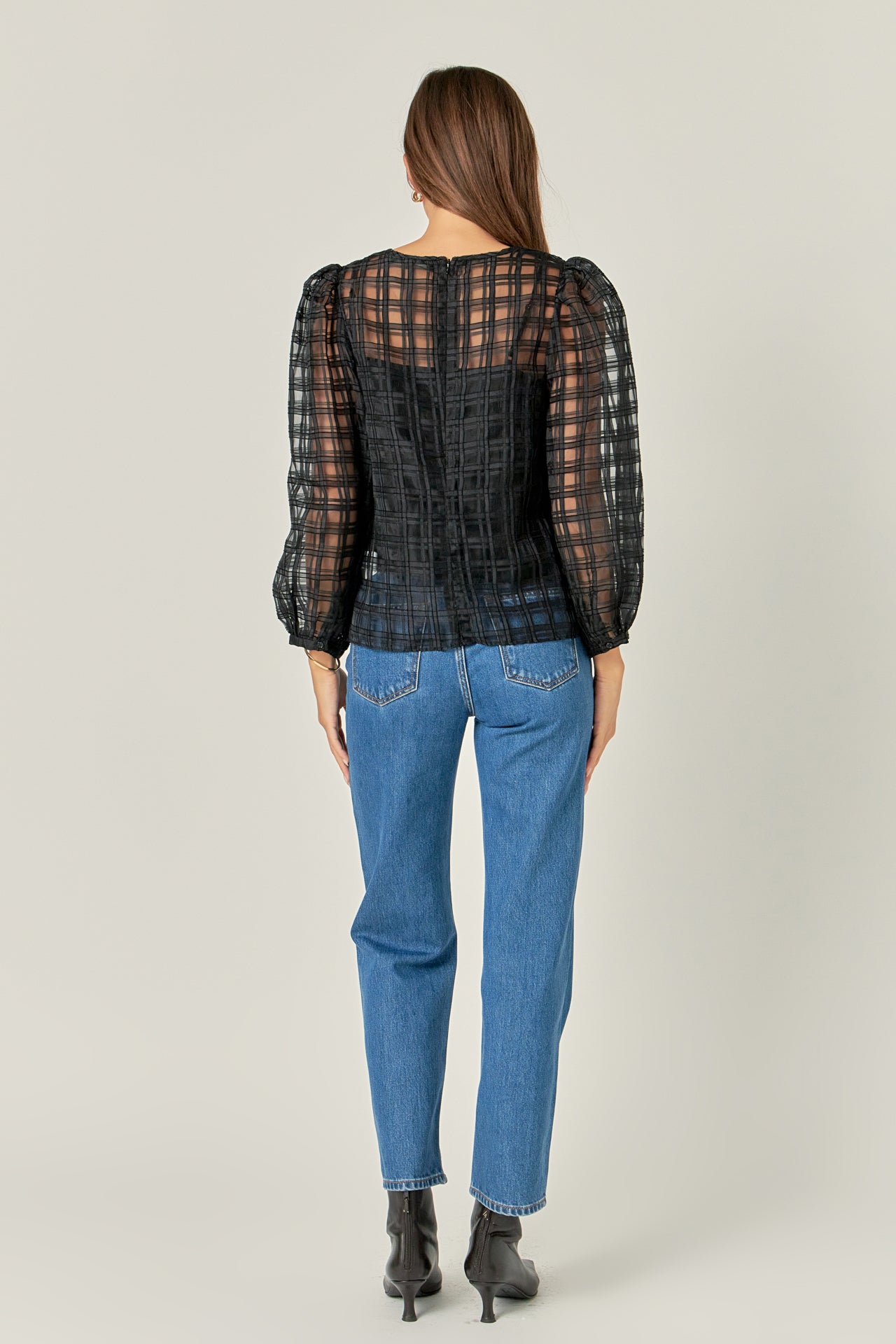 ENGLISH FACTORY - Plaid Organza Long Sleeve Top - BLOUSES available at Objectrare