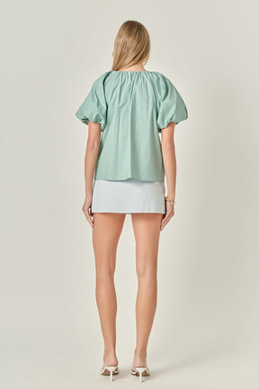 ENGLISH FACTORY - Flower Neckline Puff Sleeve Top - TOPS available at Objectrare