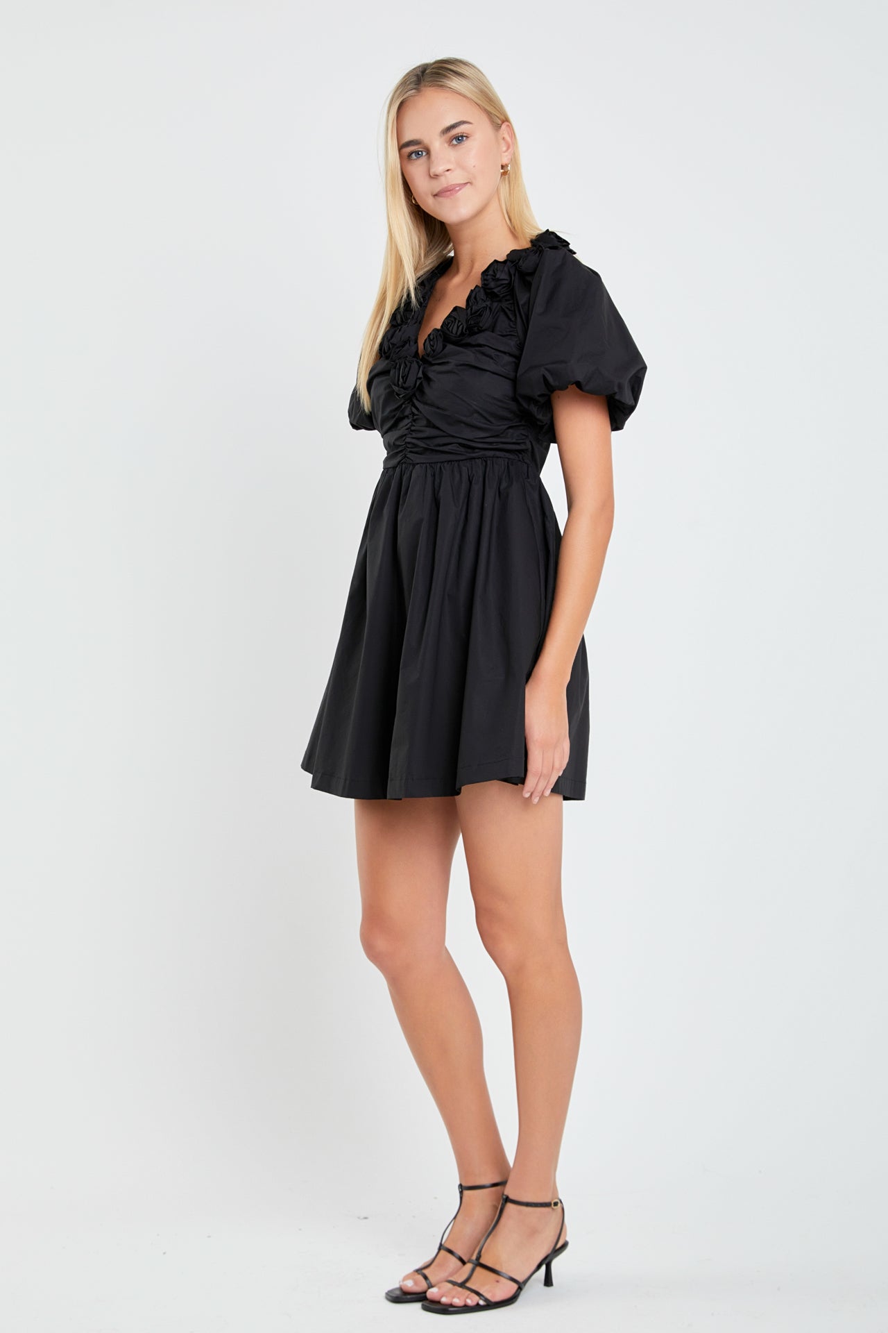 ENGLISH FACTORY - Flower Neckline Puff Sleeve Mini Dress - DRESSES available at Objectrare