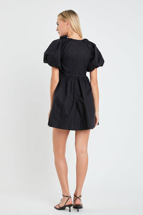 ENGLISH FACTORY - Flower Neckline Puff Sleeve Mini Dress - DRESSES available at Objectrare