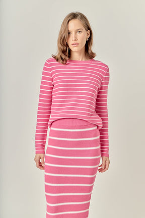 ENGLISH FACTORY - Round-neck Long Sleeve Striped Sweater - SWEATERS & KNITS available at Objectrare