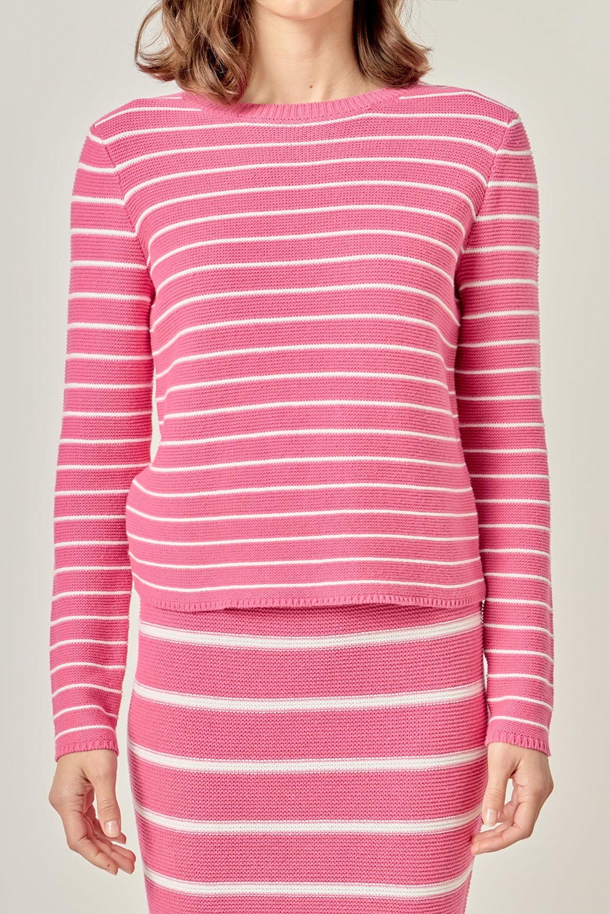 ENGLISH FACTORY - Round-neck Long Sleeve Striped Sweater - SWEATERS & KNITS available at Objectrare