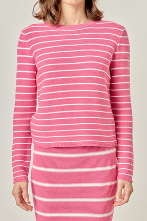 ENGLISH FACTORY - Round-neck Long Sleeve Striped Sweater - SWEATERS & KNITS available at Objectrare