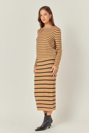 ENGLISH FACTORY - English Factory - Stripe Knit Midi Skirt - SKIRTS available at Objectrare