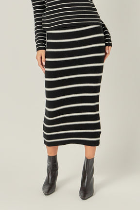 ENGLISH FACTORY - English Factory - Stripe Knit Midi Skirt - SKIRTS available at Objectrare