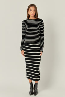 ENGLISH FACTORY - Stripe Knit Midi Skirt - SKIRTS available at Objectrare