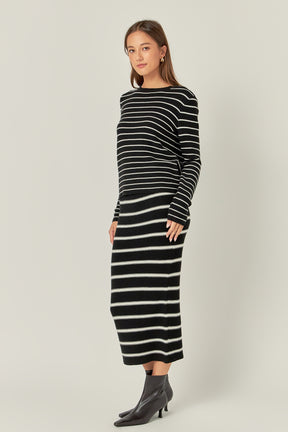 ENGLISH FACTORY - Stripe Knit Midi Skirt - SKIRTS available at Objectrare