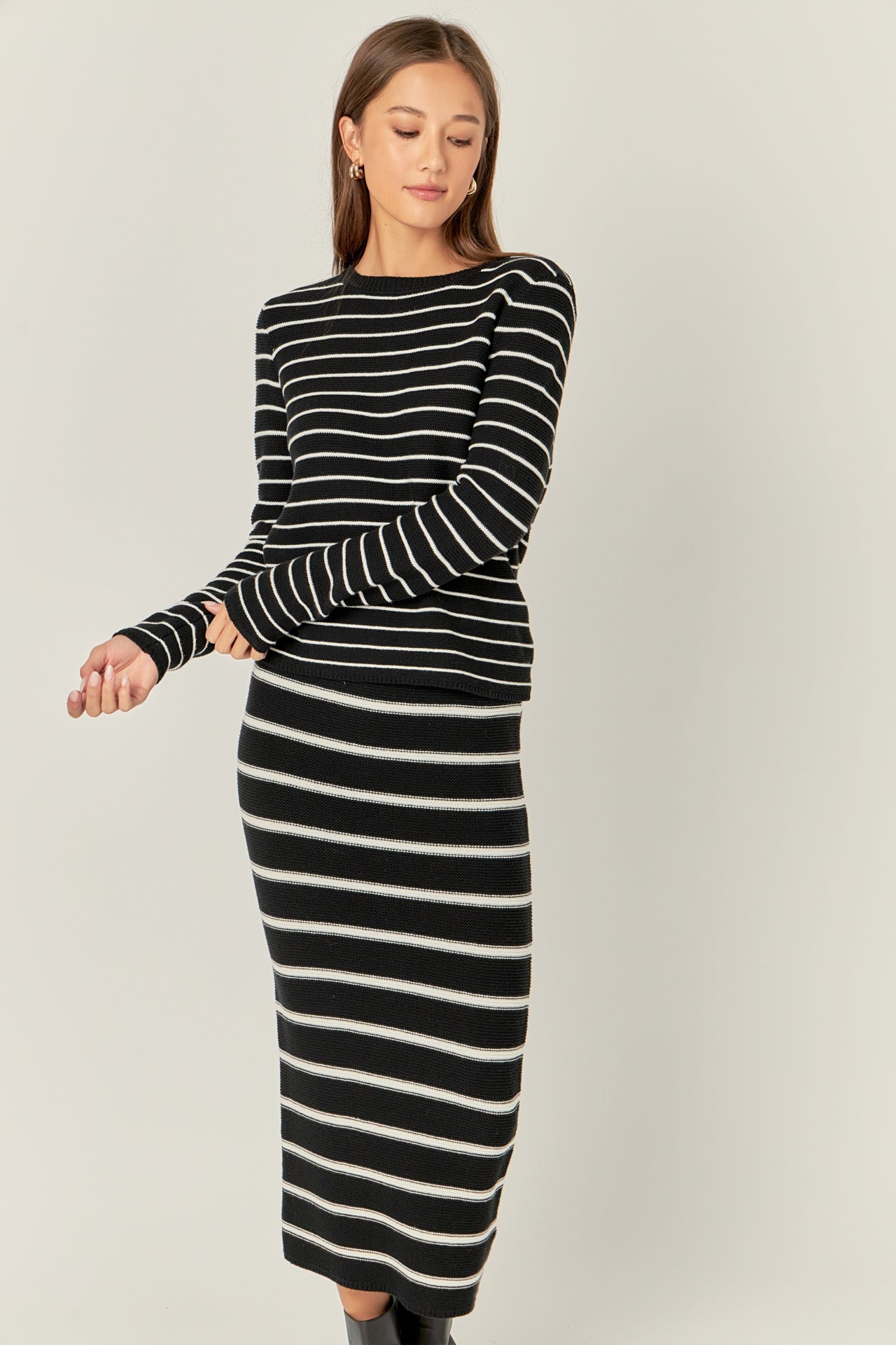 ENGLISH FACTORY - Stripe Knit Midi Skirt - SKIRTS available at Objectrare