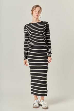 ENGLISH FACTORY - Stripe Knit Midi Skirt - SKIRTS available at Objectrare
