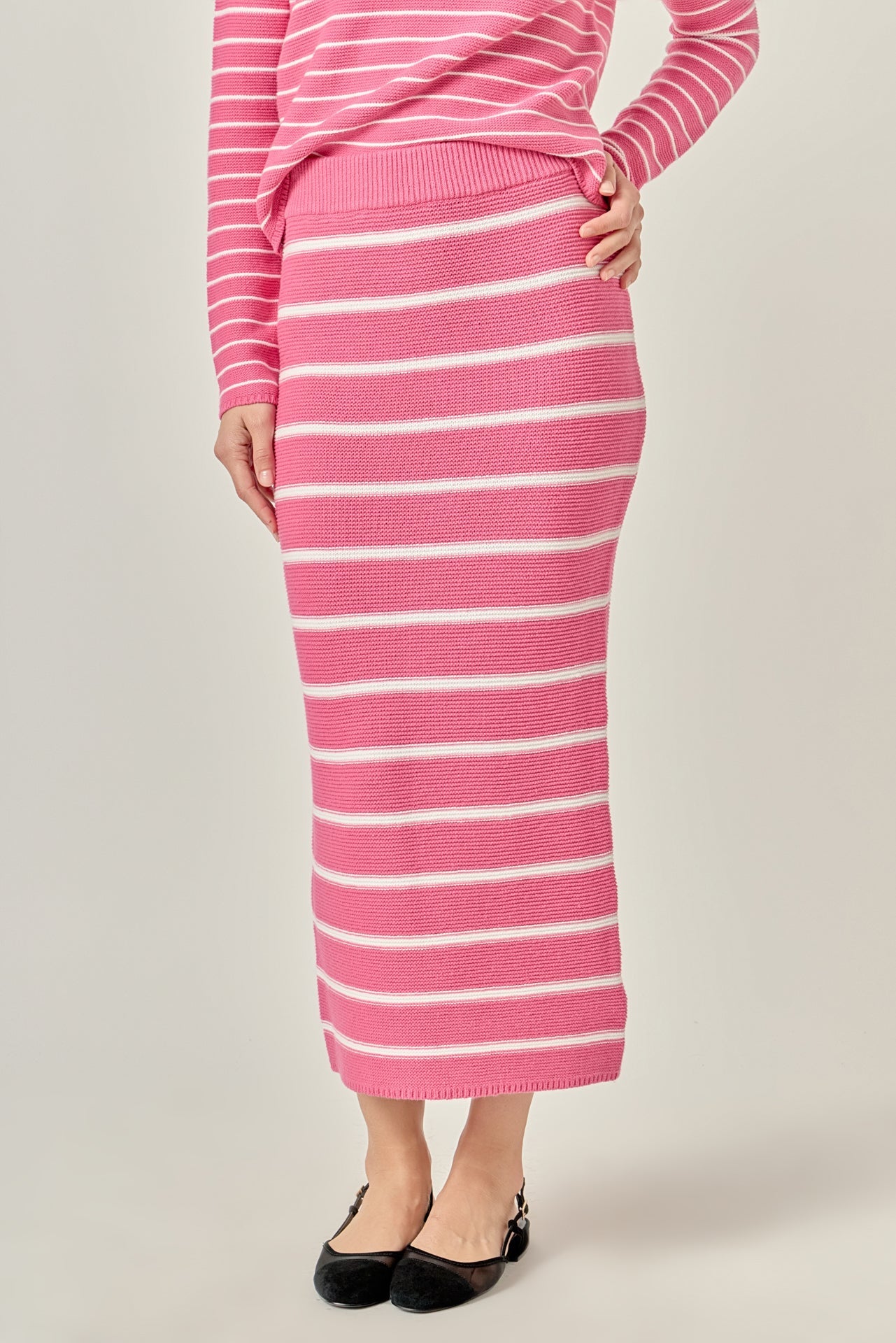 ENGLISH FACTORY - Stripe Knit Midi Skirt in Pink - SKIRTS available at Objectrare