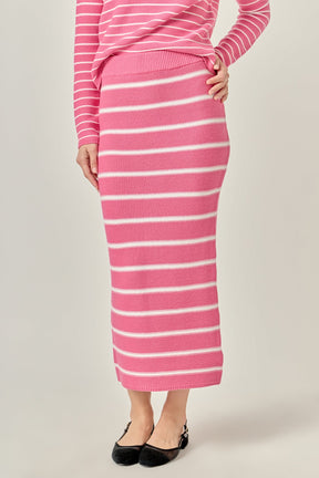 ENGLISH FACTORY - Stripe Knit Midi Skirt in Pink - SKIRTS available at Objectrare