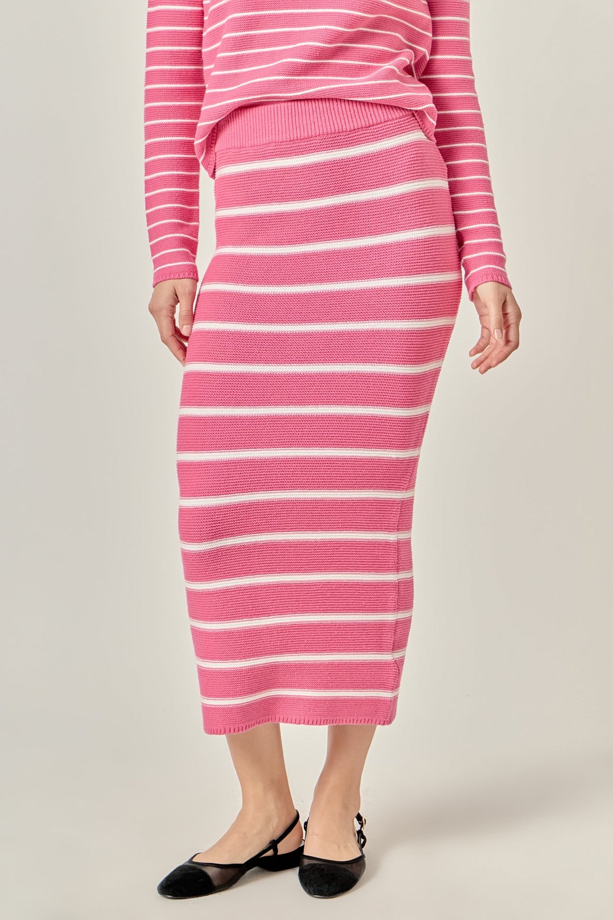 ENGLISH FACTORY - Stripe Knit Midi Skirt in Pink - SKIRTS available at Objectrare