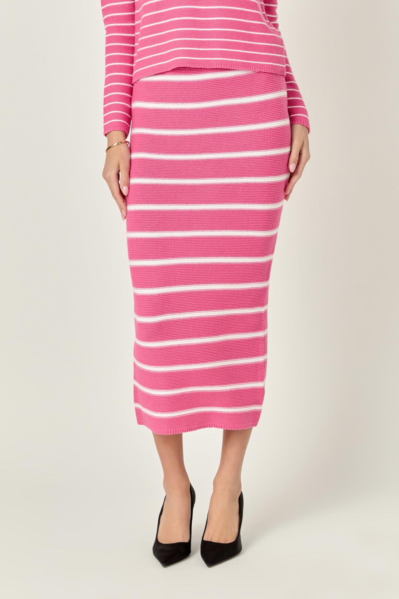 ENGLISH FACTORY - English Factory - Stripe Knit Midi Skirt - SKIRTS available at Objectrare