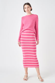 ENGLISH FACTORY - Stripe Knit Midi Skirt - SKIRTS available at Objectrare