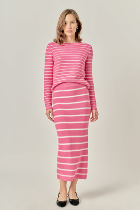 ENGLISH FACTORY - Stripe Knit Midi Skirt in Pink - SKIRTS available at Objectrare