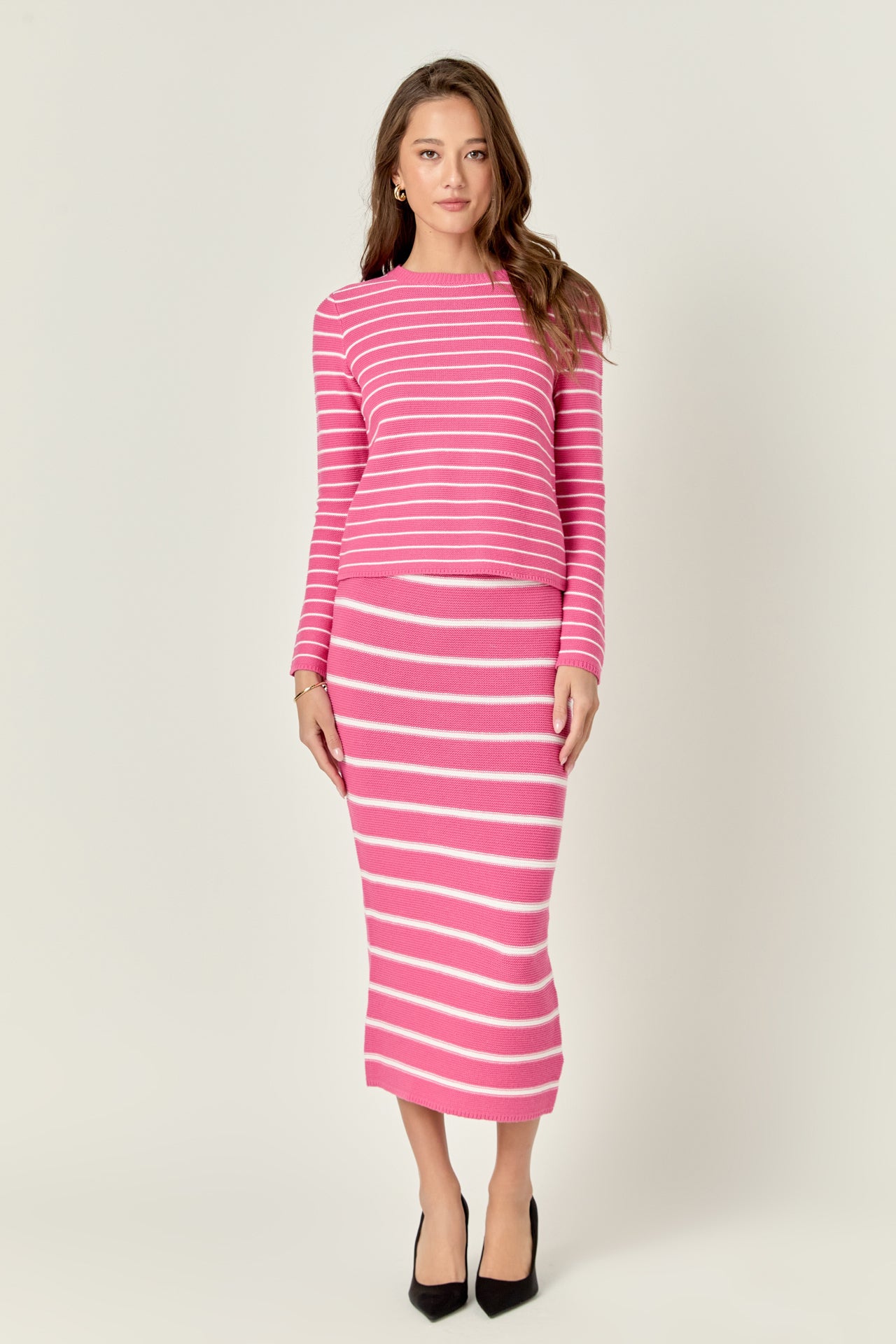 ENGLISH FACTORY - English Factory - Stripe Knit Midi Skirt - SKIRTS available at Objectrare