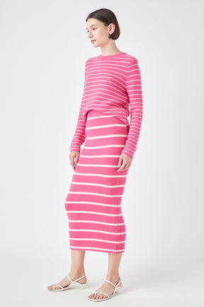 ENGLISH FACTORY - Stripe Knit Midi Skirt - SKIRTS available at Objectrare