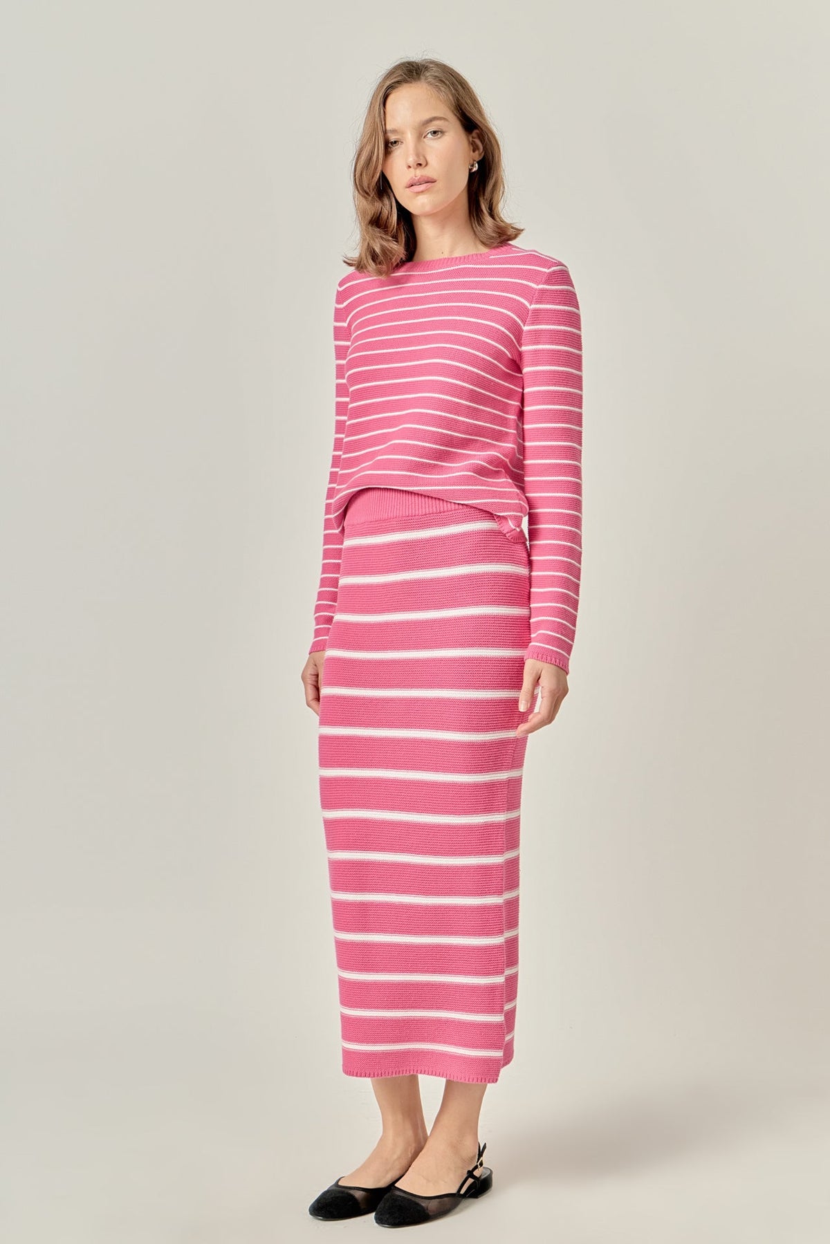 ENGLISH FACTORY - Stripe Knit Midi Skirt in Pink - SKIRTS available at Objectrare