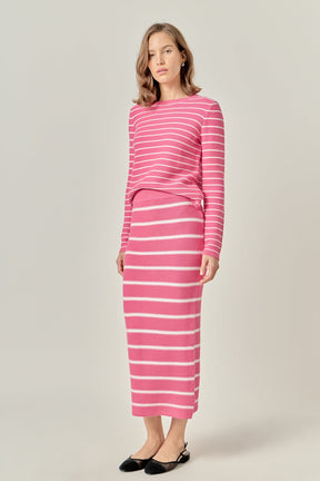 ENGLISH FACTORY - Stripe Knit Midi Skirt in Pink - SKIRTS available at Objectrare