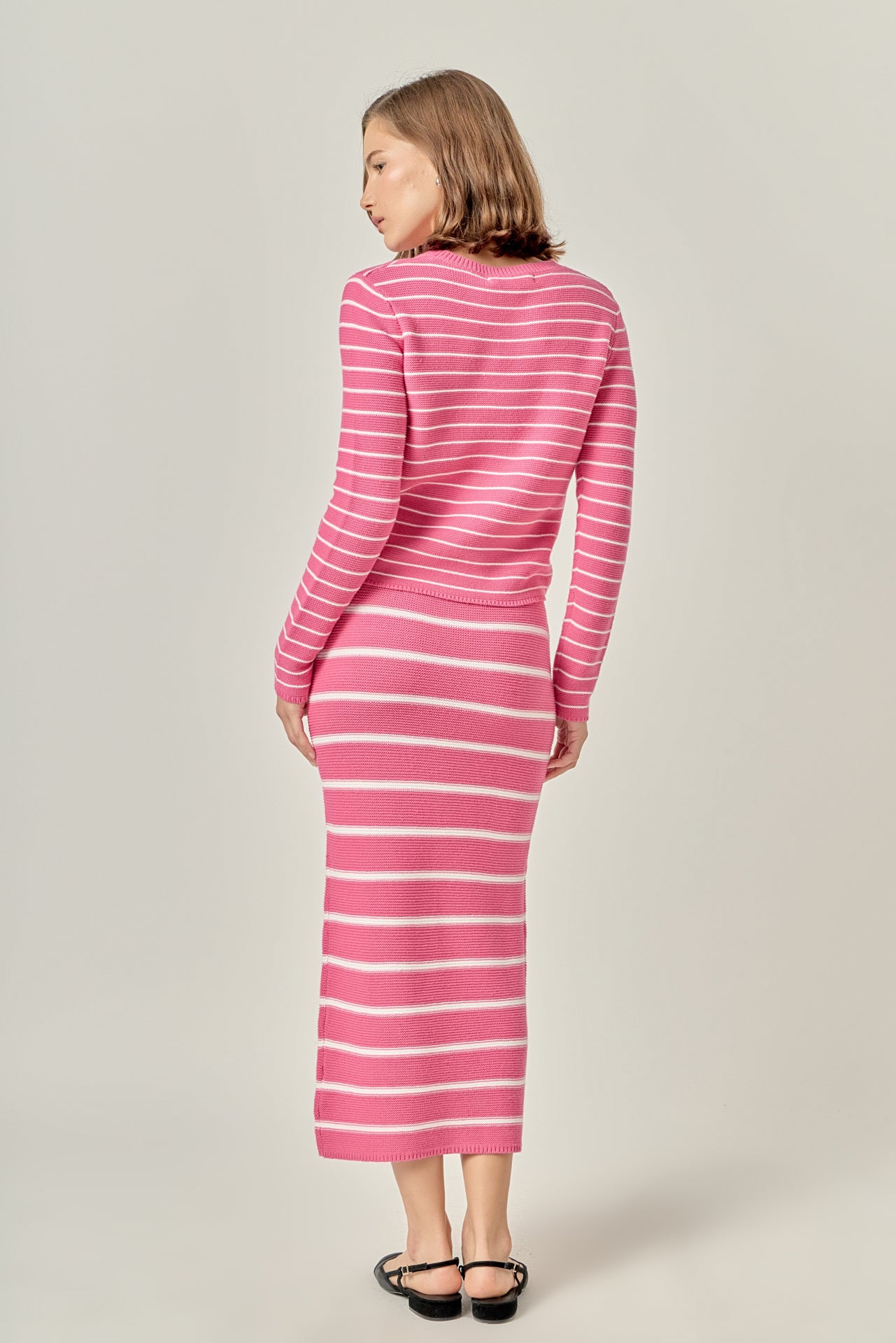 ENGLISH FACTORY - Stripe Knit Midi Skirt in Pink - SKIRTS available at Objectrare