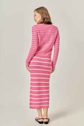 ENGLISH FACTORY - Stripe Knit Midi Skirt in Pink - SKIRTS available at Objectrare