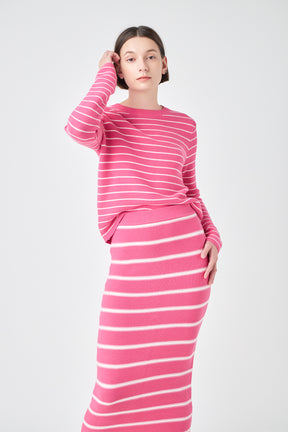 ENGLISH FACTORY - Stripe Knit Midi Skirt - SKIRTS available at Objectrare