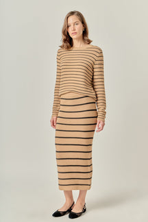 ENGLISH FACTORY - Stripe Knit Midi Skirt - SKIRTS available at Objectrare
