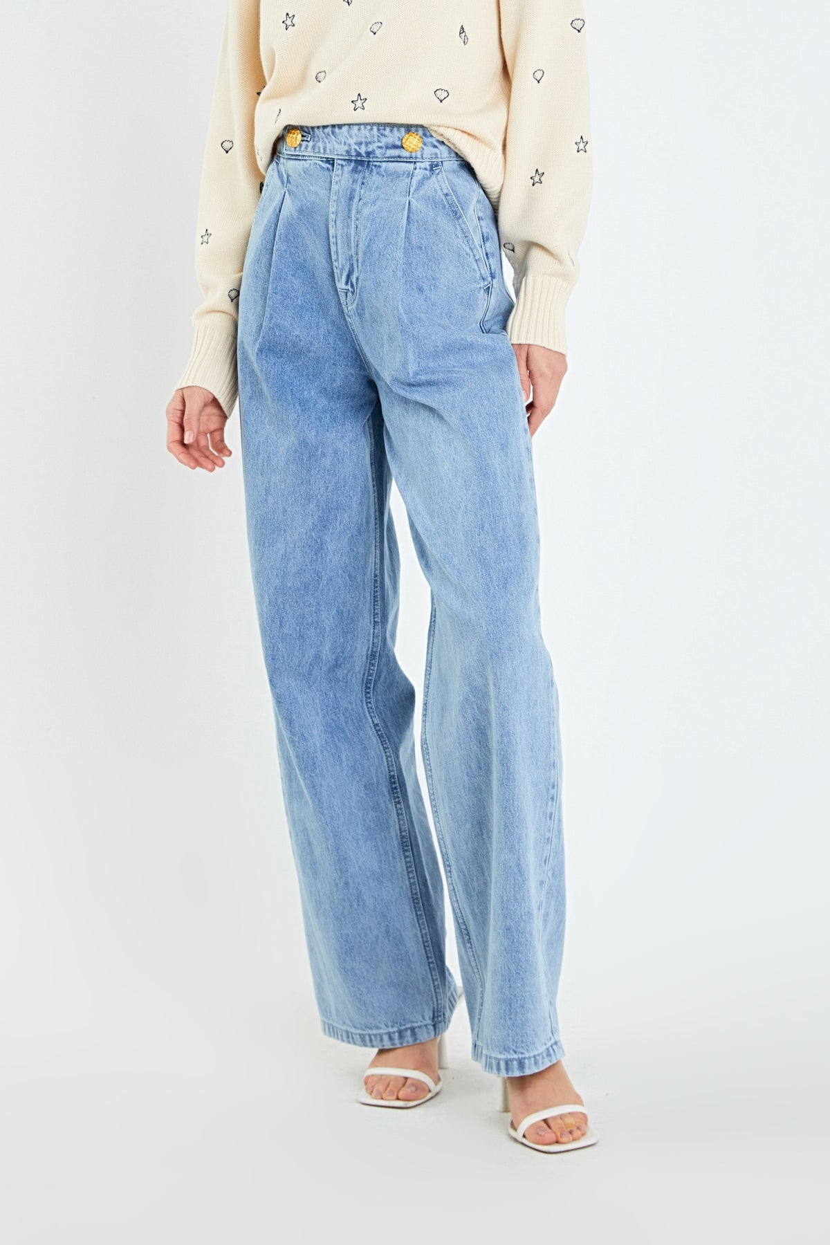 ENGLISH FACTORY - High-Waisted Button Detail Jeans - JEANS available at Objectrare