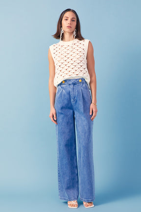 ENGLISH FACTORY - English Factory - High-Waisted Button Detail Jeans - JEANS available at Objectrare