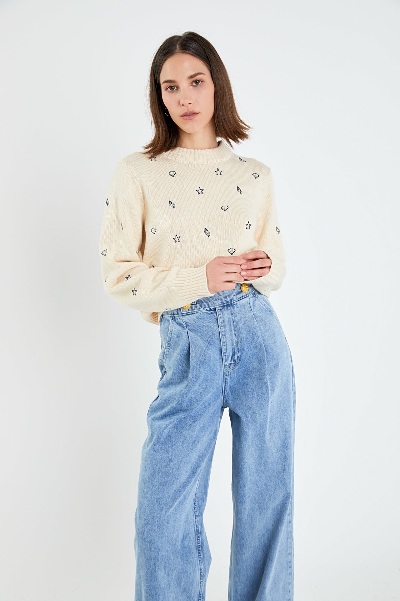 ENGLISH FACTORY - High-Waisted Button Detail Jeans - JEANS available at Objectrare