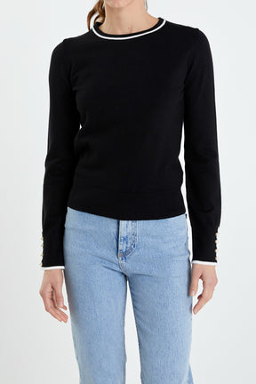ENGLISH FACTORY - Sleeve Button Detail Knit Sweater - SWEATERS & KNITS available at Objectrare