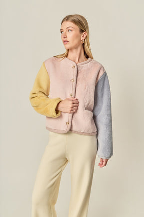 ENGLISH FACTORY - Colorblock Faux Fur Jacket - JACKETS available at Objectrare