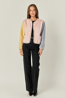 ENGLISH FACTORY - Colorblock Faux Fur Jacket - JACKETS available at Objectrare