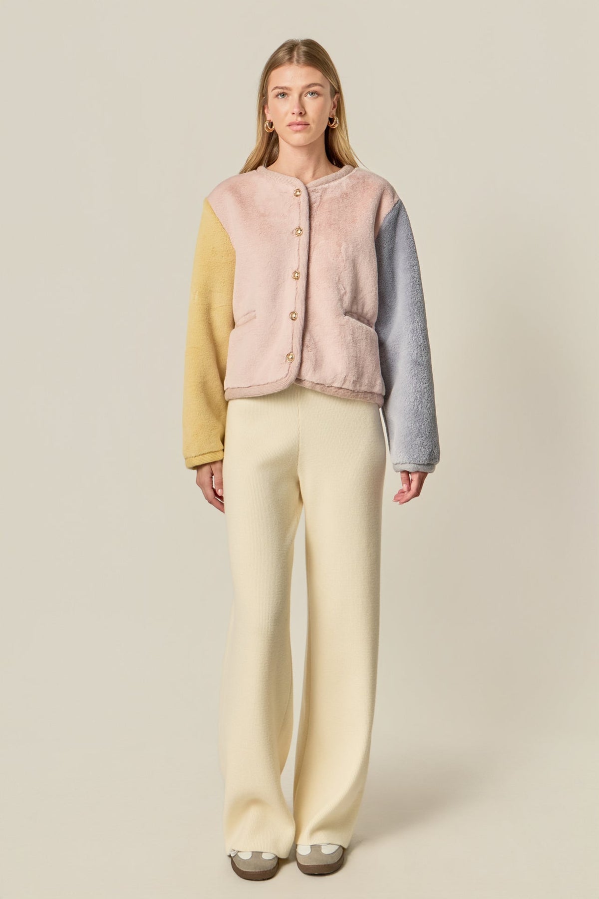 ENGLISH FACTORY - Colorblock Faux Fur Jacket - JACKETS available at Objectrare