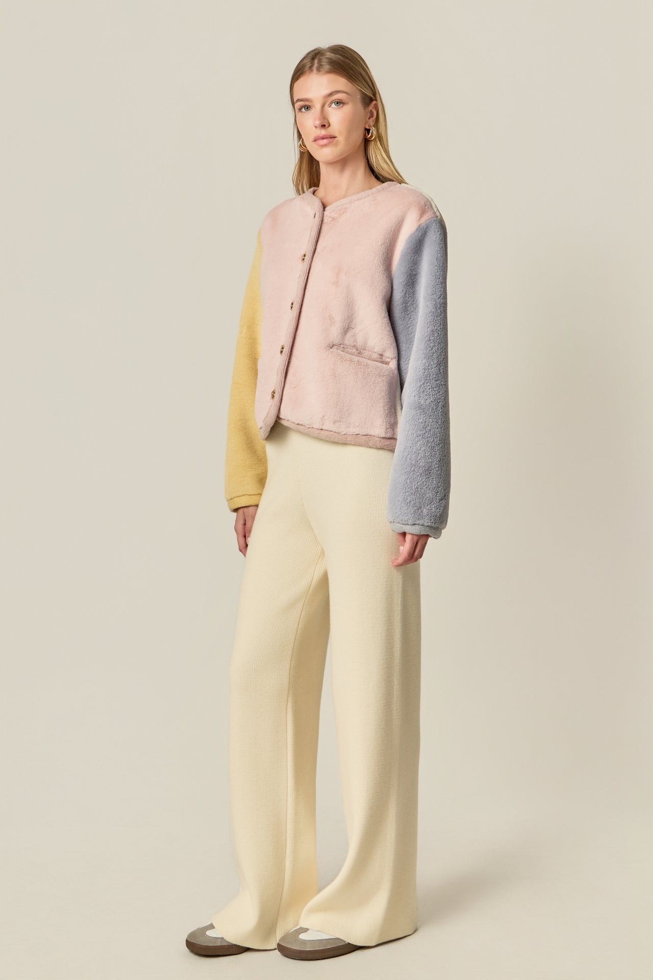 ENGLISH FACTORY - Colorblock Faux Fur Jacket - JACKETS available at Objectrare