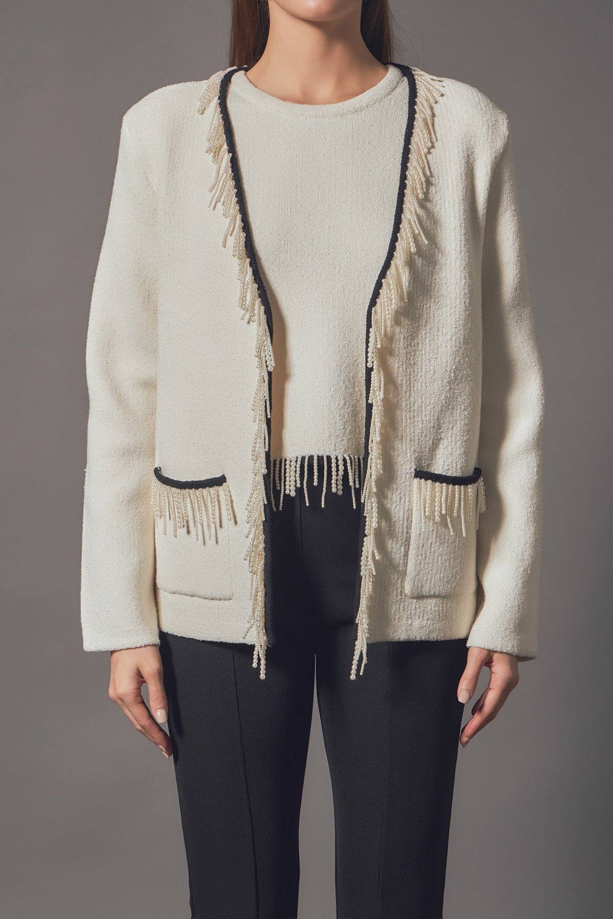 ENDLESS ROSE - Pearl Trim Knit Cardigan - JACKETS available at Objectrare