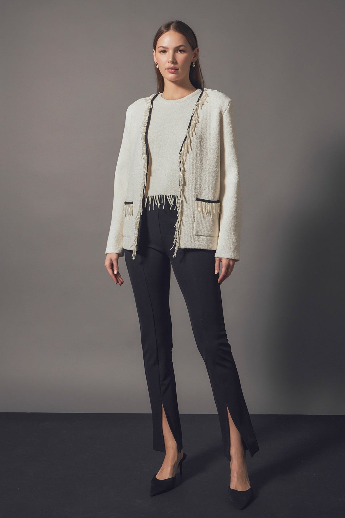ENDLESS ROSE - Pearl Trim Knit Cardigan - JACKETS available at Objectrare