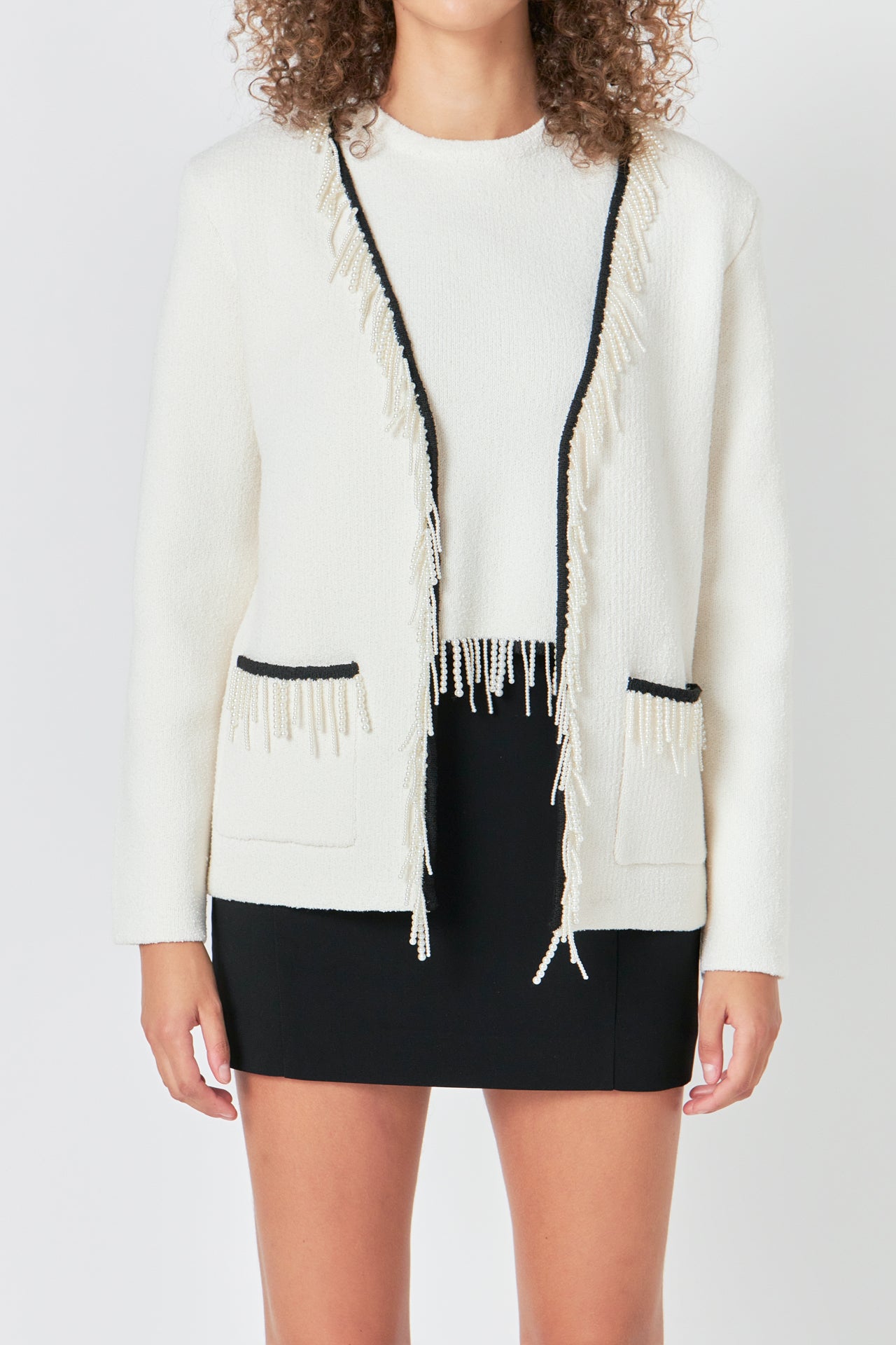 ENDLESS ROSE - Pearl Trim Knit Cardigan - JACKETS available at Objectrare