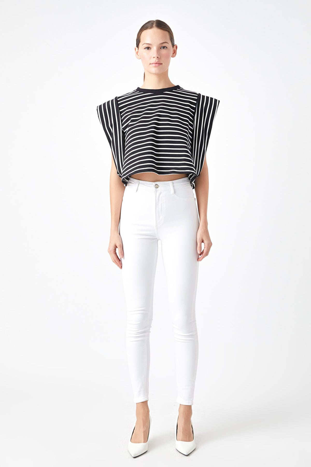 ENDLESS ROSE - Endless Rose - Stripe Drop Shoulder Cropped Top - TOPS available at Objectrare