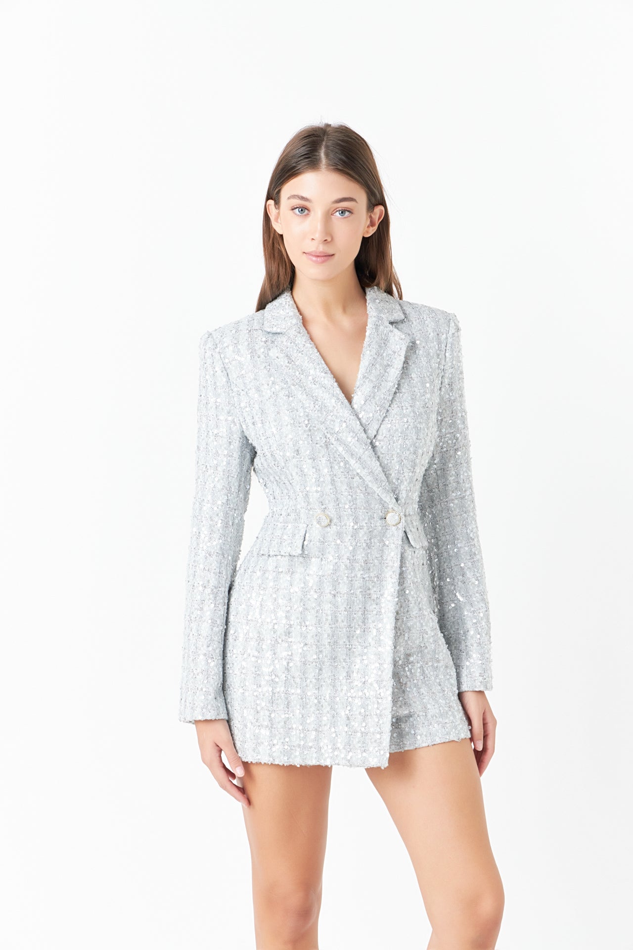 ENDLESS ROSE - Premium Sequins Tweed Romper - ROMPERS available at Objectrare