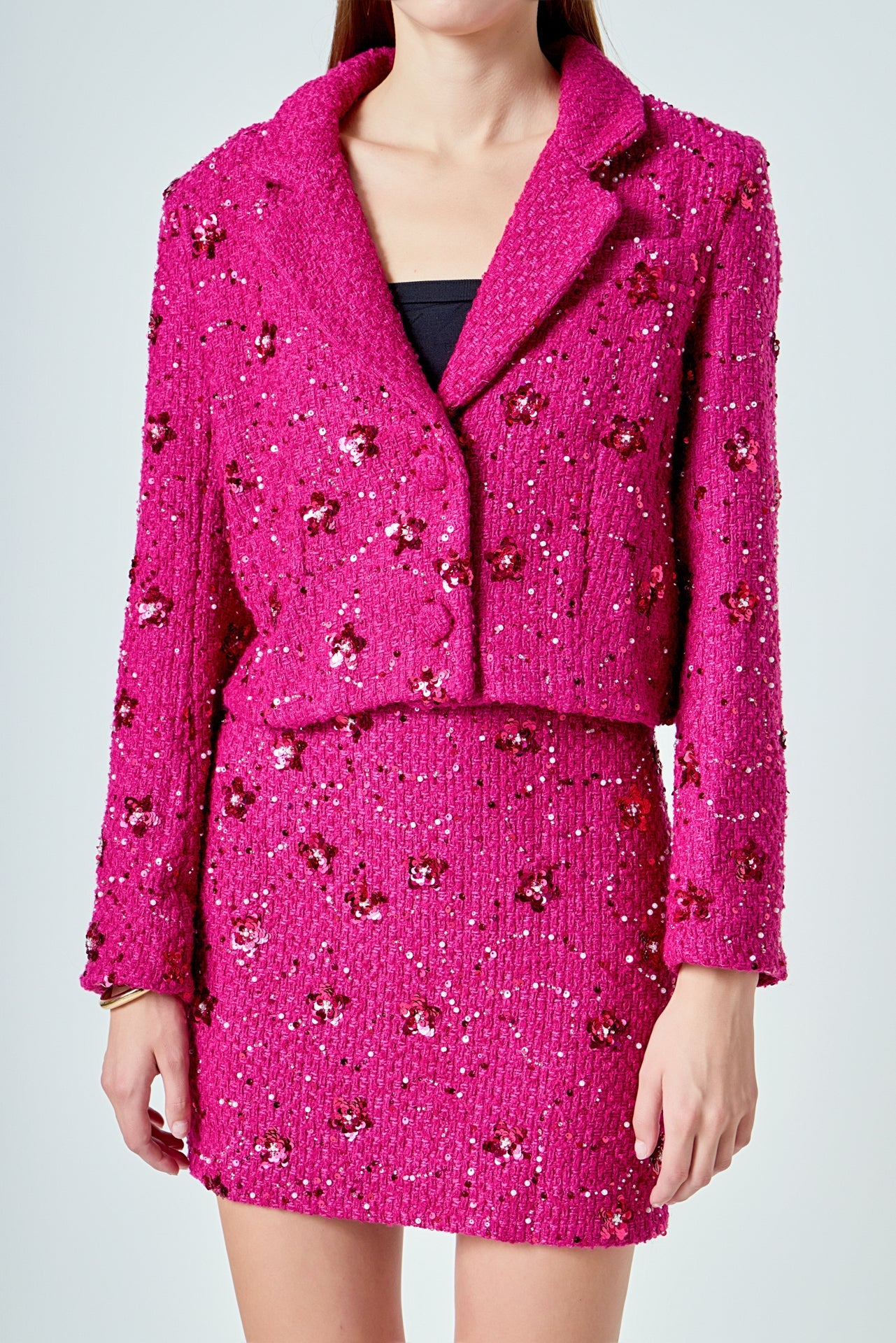 ENDLESS ROSE - Sequins Cropped Blazer - JACKETS available at Objectrare