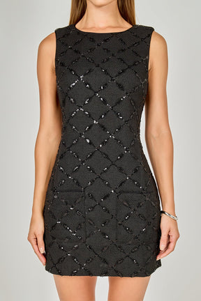 ENDLESS ROSE - Tweed Sleeveless Mini Dress - DRESSES available at Objectrare