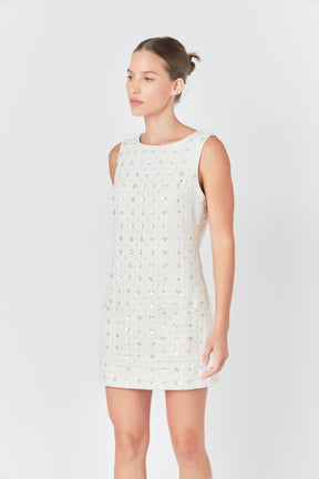 Premium Floral Embellishment Tweed Mini Dress