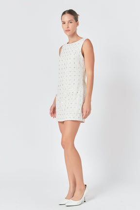 Premium Floral Embellishment Tweed Mini Dress