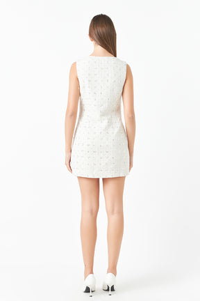 ENDLESS ROSE - Premium Floral Embellishment Tweed Mini Dress - DRESSES available at Objectrare