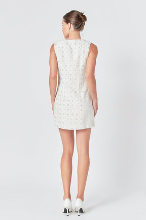 Premium Floral Embellishment Tweed Mini Dress