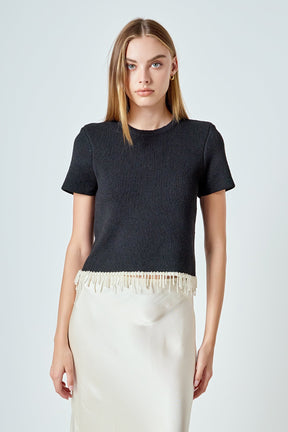 ENDLESS ROSE - Premium Pearl Trim Knit Top - TOPS available at Objectrare