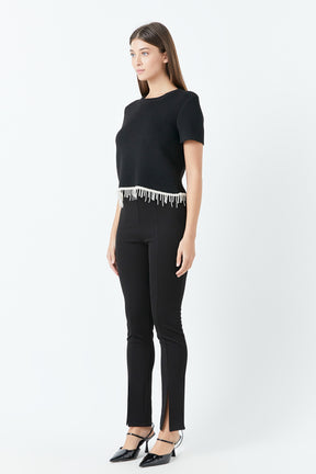 ENDLESS ROSE - Premium Pearl Trim Knit Top - TOPS available at Objectrare
